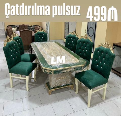 Klassik üslubda 6 nəfərlik yemək dəsti - Dəst: 1 ədəd düzbucaqlı masa — Bakı