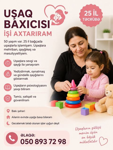 Uşaq baxıcısı xidməti - 25 il təcrübə - 50 yaş: bağçada uzun illər — Bakı