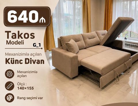 Takos modeli G_1 mexanizmlə açılan künc divan - Yataq funksiyalı künc — Bakı