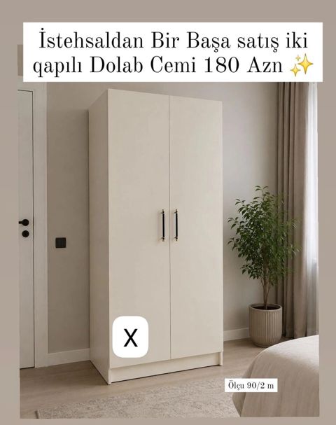 İki qapılı dolab – istehsaldan birbaşa satış. - Rəng: açıq bej — Bakı