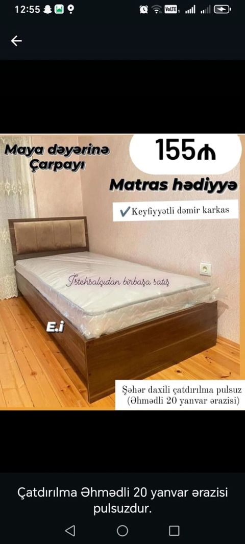 Maya dəyərinə çarpayı – 155 Matras hədiyyə Keyfiyyətli dəmir — Mehdiabad