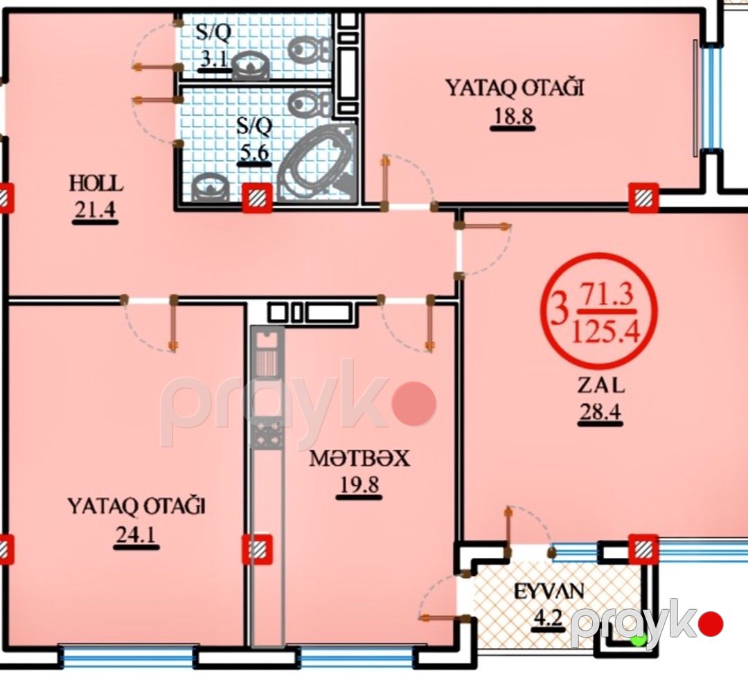 Satılır 3 otaqlı yeni tikili 125.4 m² — Mənzil, Bakı (3)