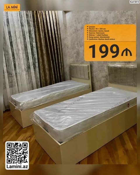Çarpayı – La Mini - Ölçü: 90 200 sm - Mexanizm: Açılan, bazalı — Bakı