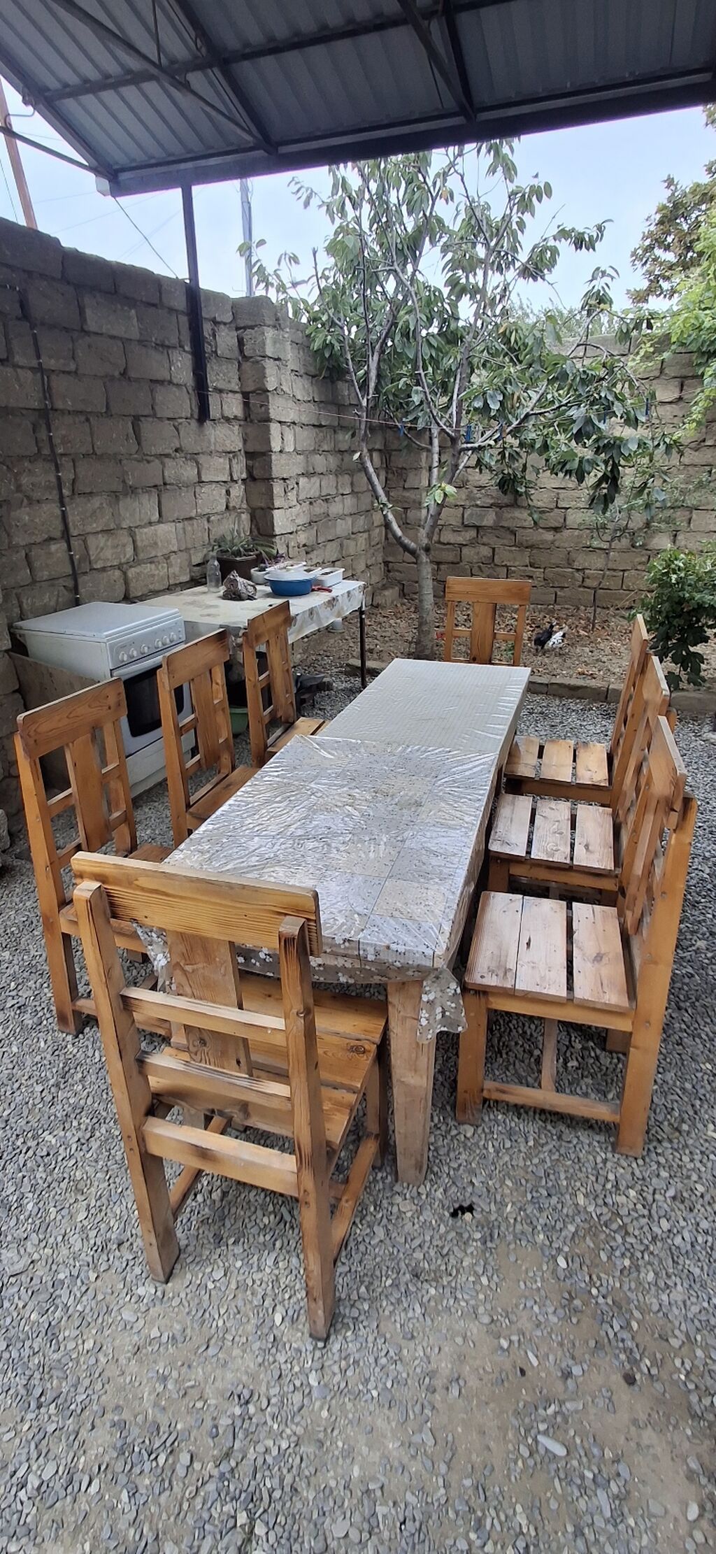 Taxta bağ dəsti – masa və 8 ədəd stul - Material: tam taxta, qalın və — Mebel, Bakı (2)