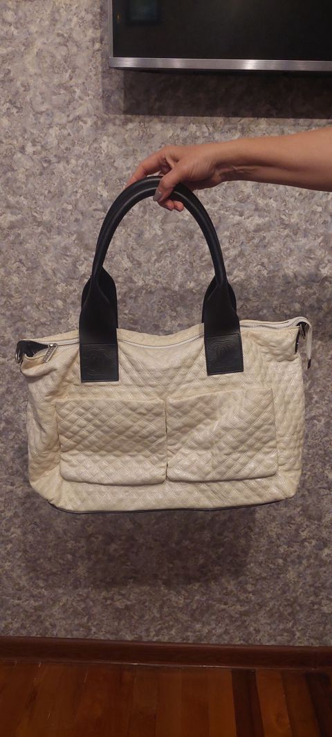 Qadın çantası – krem rəngli, quilted (romblı tikişli) dəri — Bakı