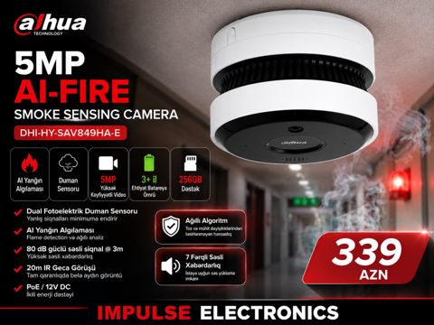 Dahua 5MP AI yanğın və tüstü aşkarlayan kamera DHI-HY-SAV849HA-E — Bakı