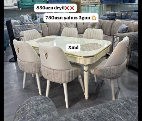 Yemək otağı üçün dəst – masa və 6 ədəd stul - Rəng: krem/ivori — Xırdalan