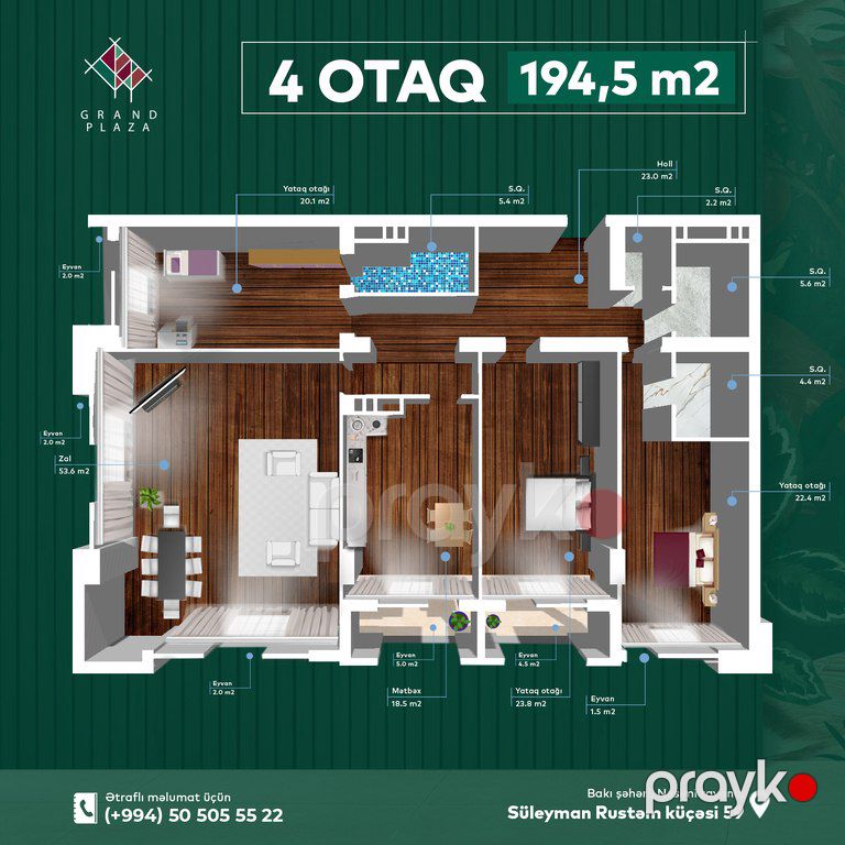 Satılır 4 otaqlı yeni tikili 196.9 m² — Mənzil, Bakı (3)