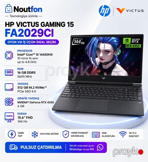 Model Hp Victus Gaming 15 fa2029ci Prosessor İntel Core i5 — Bakı