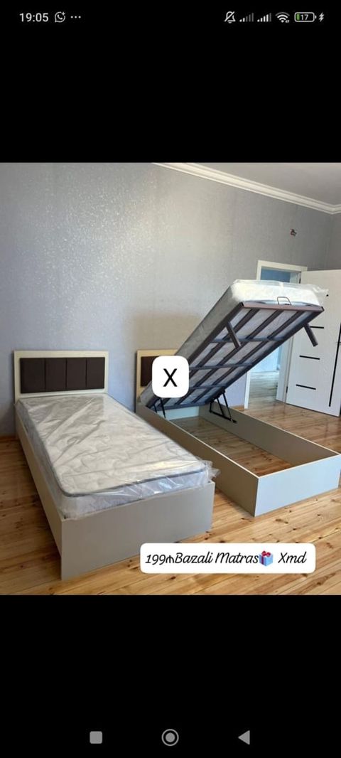 Bazalı tək nəfərlik çarpayı + matras - Ölçü: tək nəfərlik (standart — Bakı