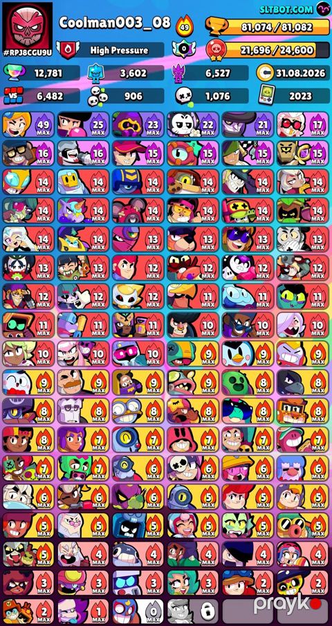 Brawl Stars hesabı – Coolman003_08 - Kupa: 81,074 (rekord 81,082) — Bakı