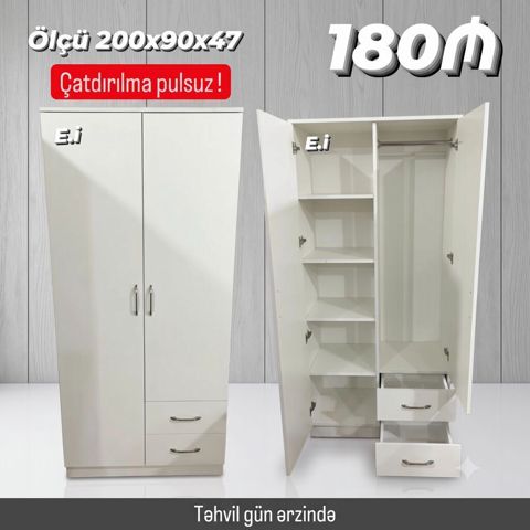 2 Qapılı Dolab 180Azn Rəng seçimi var Ölçü 200x90x47 Şəhər — Bakı