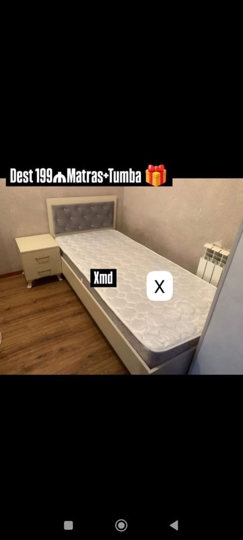 Dest: çarpayı + matras + tumba - Tək nəfərlik çarpayı: krem/ağ gövdə — Bakı