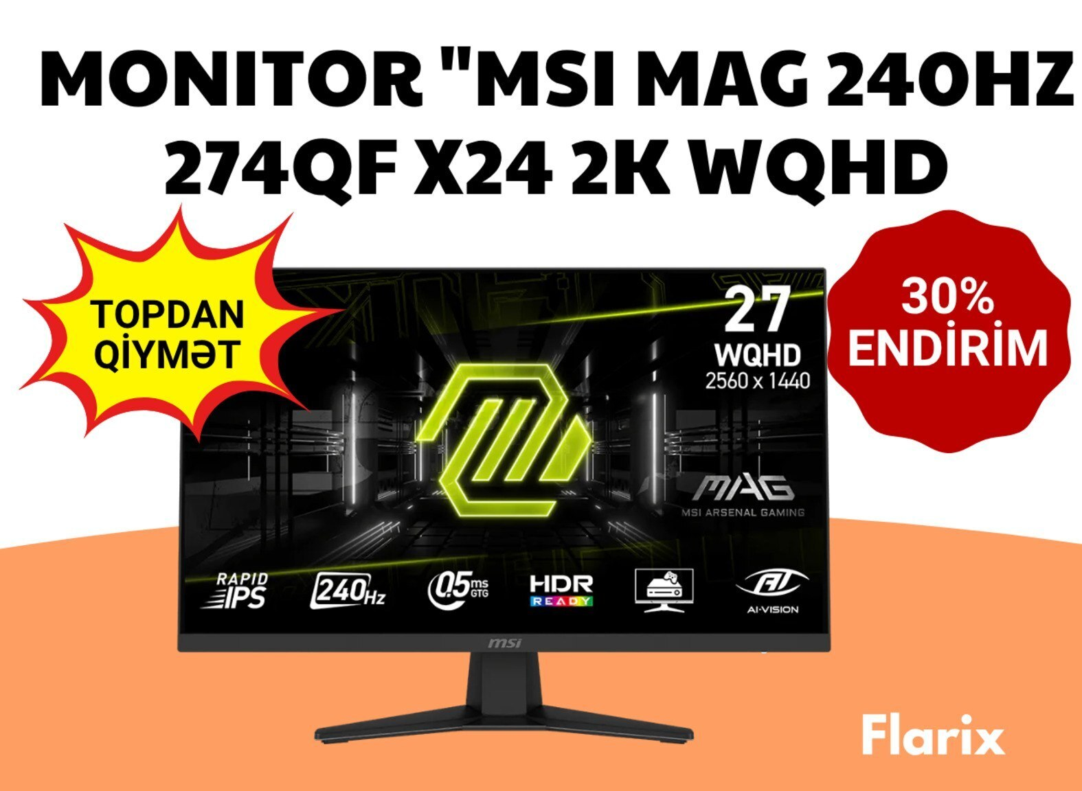 Monitor MSI MAG 274QF X24 24" 2K Wqhd 240Hz