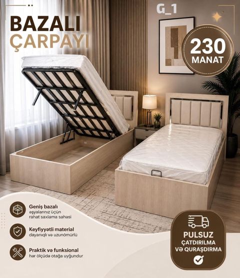 Bazalı çarpayı – G_1 modeli - Geniş baza: əşyalar üçün rahat saxlama — Bakı