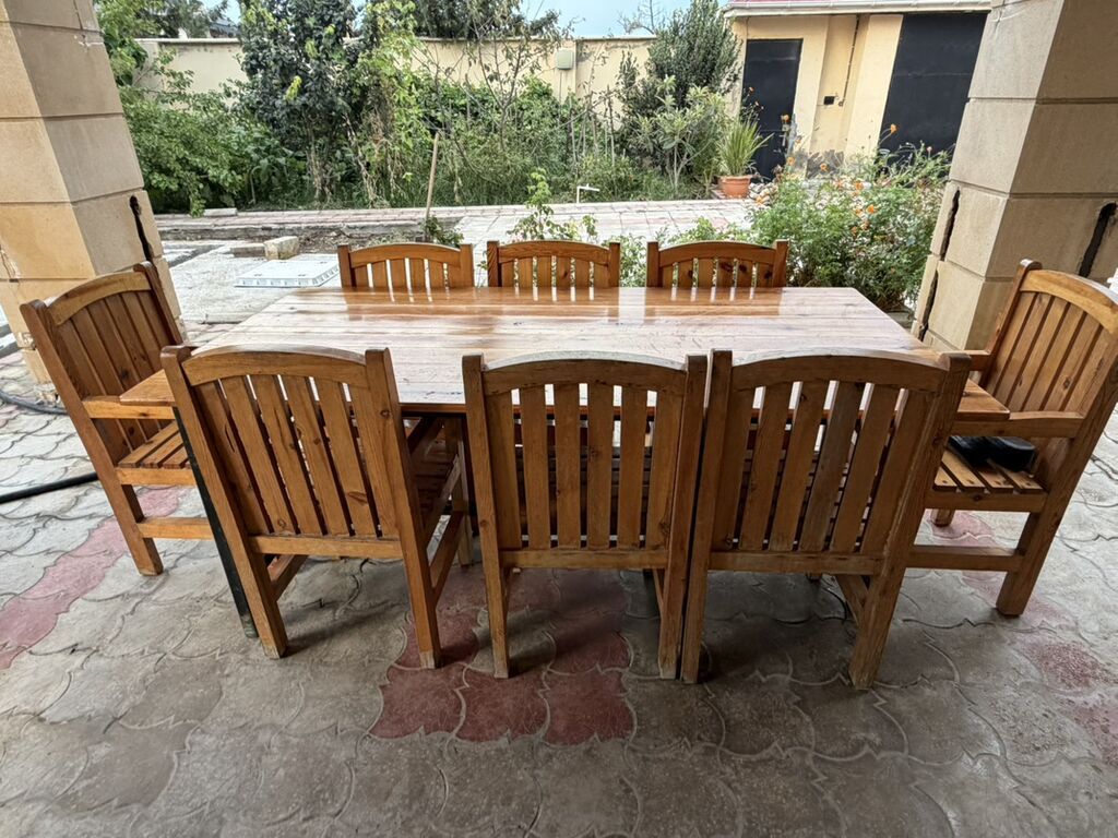 İşlənmiş, Dördbucaq masa, 8 stul, Açılmayan, Stullar ilə, Taxta, Azərbaycan — Mebel, Digah (4)