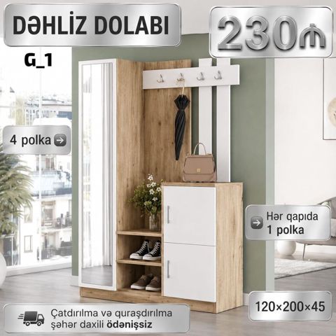 Dəhliz dolabı – model G_1 - Ölçülər: 120×200×45 sm - Material və — Bakı
