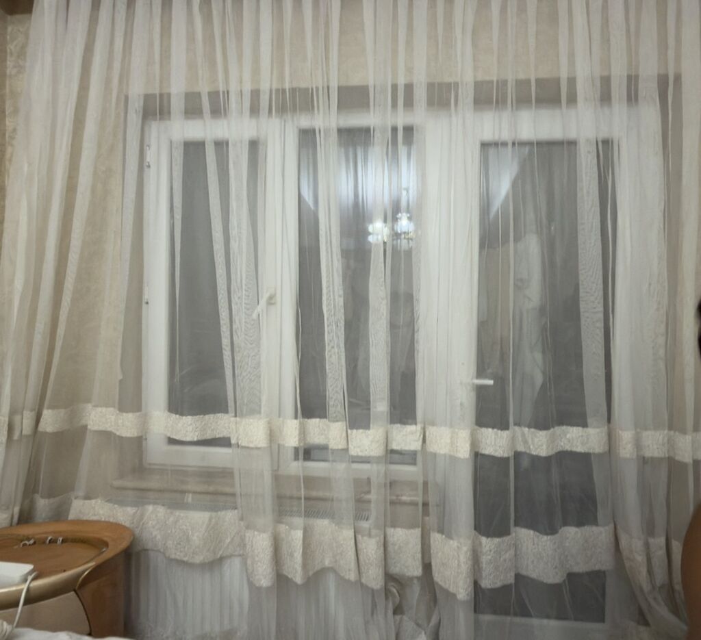 Tül və qalın pərdə dəsti - Tərkib: 1 ədəd ağ tül və 2 ədəd qızılı-bej — Pərdələr, kornişlər, jalüzilər, Bakı (3)