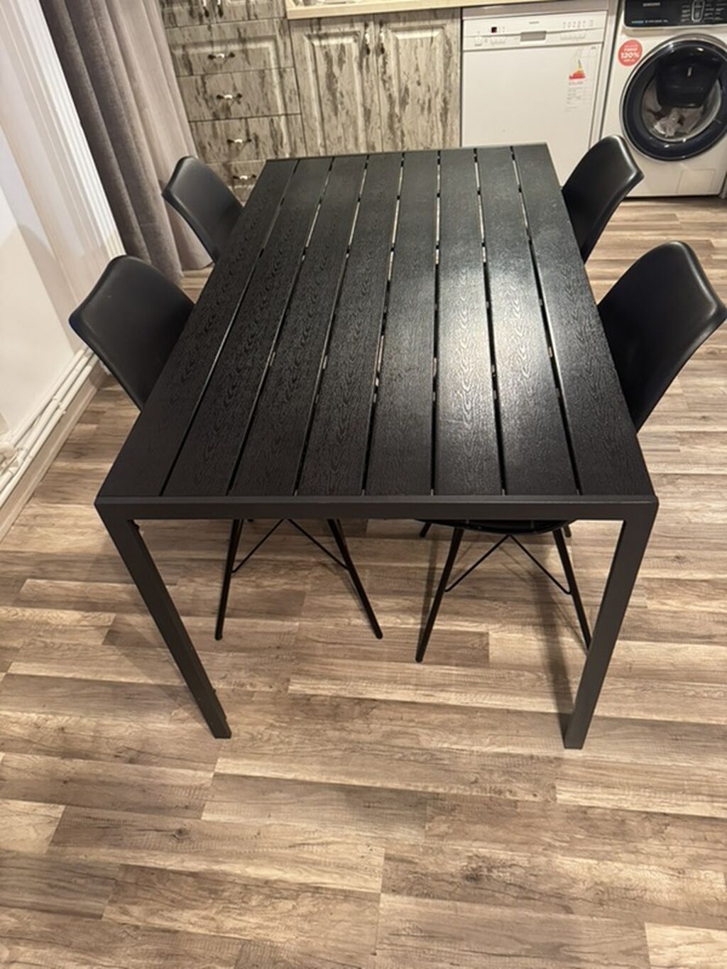 Qara rəngli yemək masası və 4 ədəd stul dəsti - Dizayn: Minimalist — Mebel, Masazır