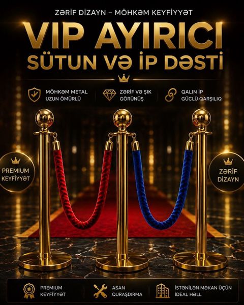 VIP Ayırıcı – Sütun və İp Dəsti - Zərif və şık görünüş: Qızılı metal — Bakı