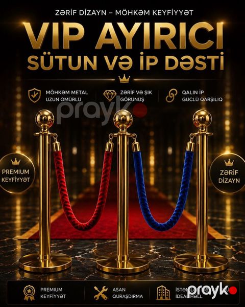 VIP Ayırıcı – Sütun və İp Dəsti - Zərif və şık görünüş: Qızılı metal — Bakı