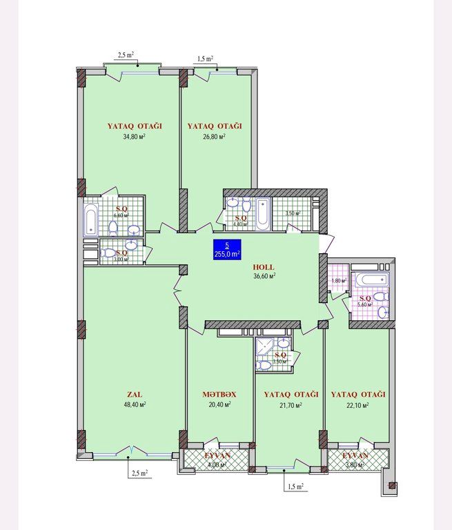 Satılır 5 otaqlı yeni tikili 255 m² — Mənzil, Bakı (3)