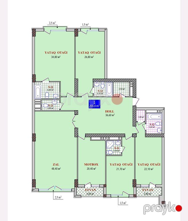 Satılır 5 otaqlı yeni tikili 255 m² — Mənzil, Bakı (3)