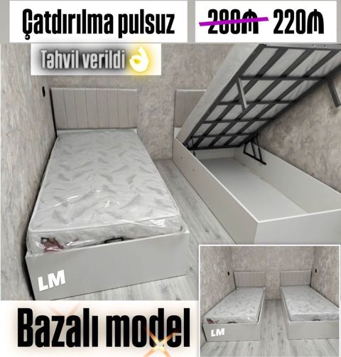 Bazalı tək nəfərlik çarpayı – praktik saxlama bölməli model — Bakı