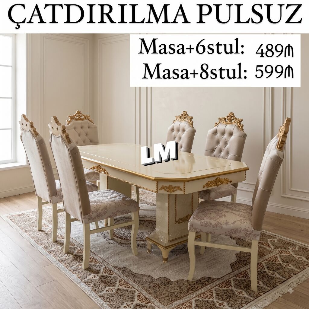 Nərgiz masa dəsti Yüksək keyfiyyətlə Qiymət: Masa 2x1 +6 stul 459₼ — Mebel, Bakı (4)