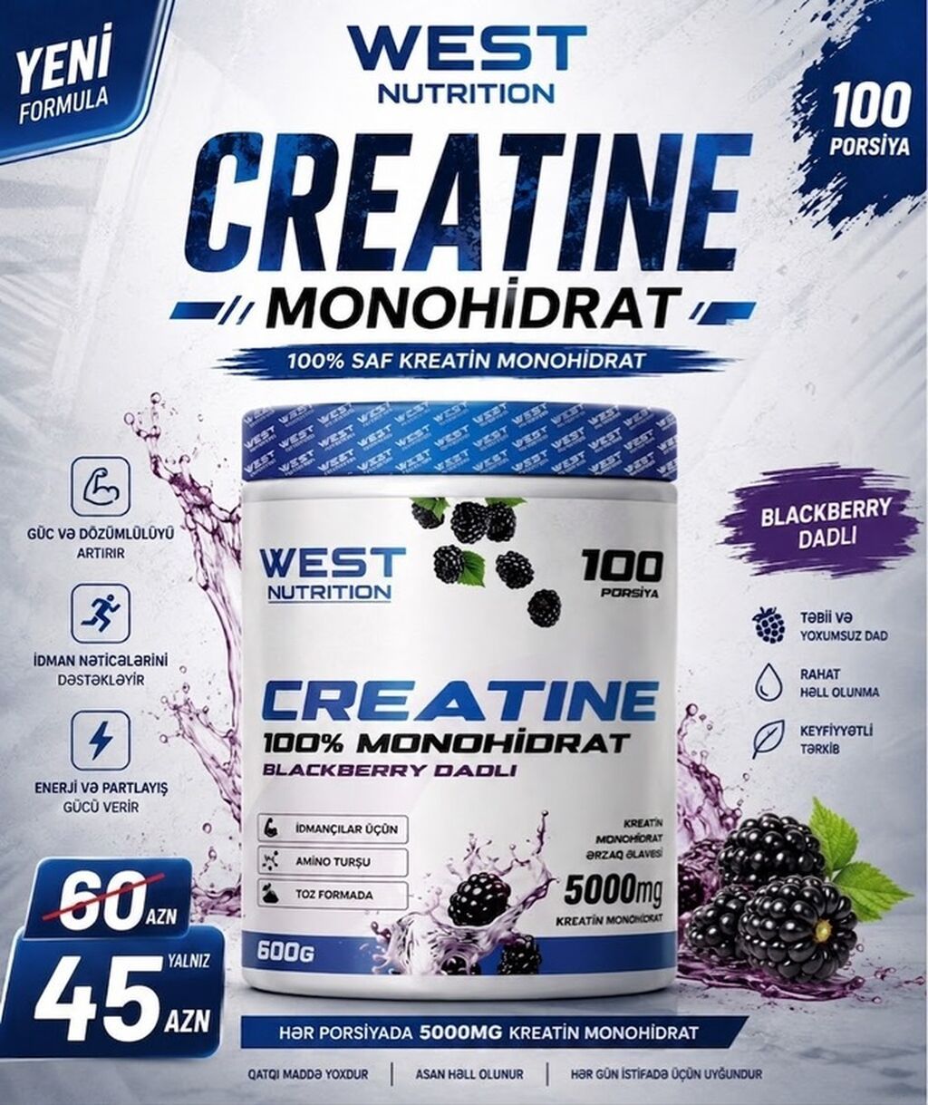 West Nutrition Creatine Monohidrat – 100% saf kreatin monohidrat — İdman və istirahət, Digah