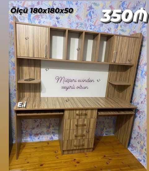 İş masası və üst dolablı dəst - Ölçü: 180 x 180 x 50 sm (şəkildə — Bakı
