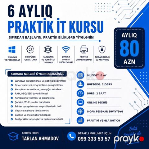 6 ayda it öyrən, biliklərini gəlirə çevir Whatsappda yazin — Gəncə