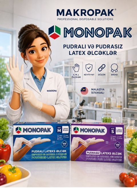 Pudralı və pudrasız lateks əlcəklər (Monopak) — Bakı