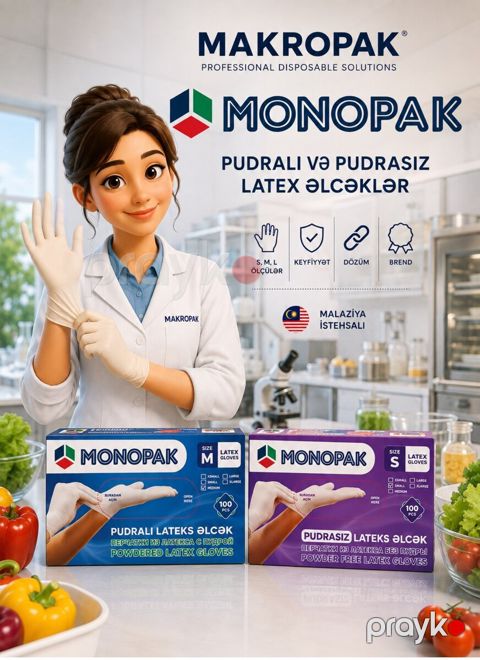Pudralı və pudrasız lateks əlcəklər (Monopak) — Bakı