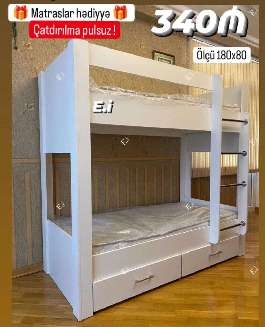 İki mərtəbə Çarpayı - 340 AZN Rəng seçimi var Ölçüsü 180x180x80 — Mebel, Bakı (2)