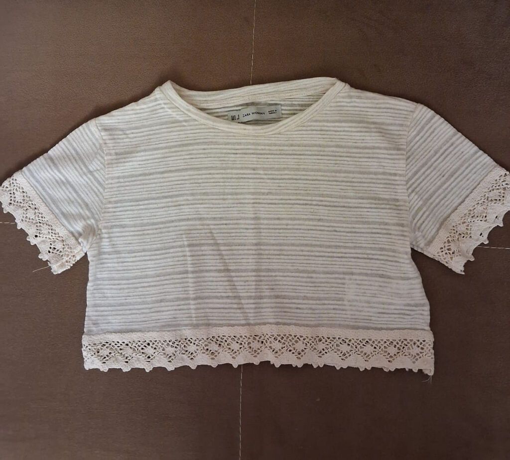 Zara Woman qısa top - Rəng: krem-ağ, incə üfüqi zolaqlı - Model: qısa — Şəxsi əşyalar, Bakı (3)