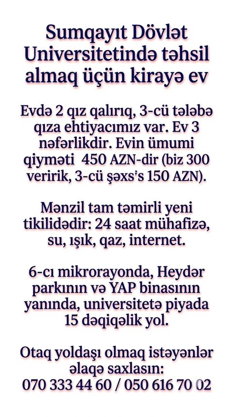 Sumqayıt Dövlət Universitetində oxuyan və ya SDU-ya yaxın ərazidə — Biləsuvar