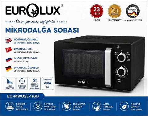 Mikrodalğalı soba Eurolux, Ayrıca dayanan, Mikrodalğalar ilə, rəng - Qara, Yeni — Bakı