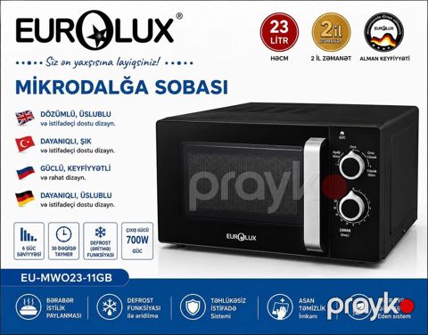 Mikrodalğalı soba Eurolux, Ayrıca dayanan, Mikrodalğalar ilə, rəng - Qara, Yeni — Bakı