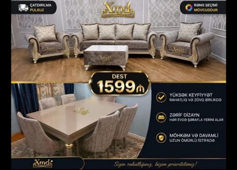 Klassik üslubda premium mebel dəsti Tərkibi: - 3 yerlik divan - 2 — Xırdalan