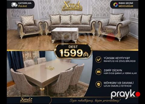 Klassik üslubda premium mebel dəsti Tərkibi: - 3 yerlik divan - 2