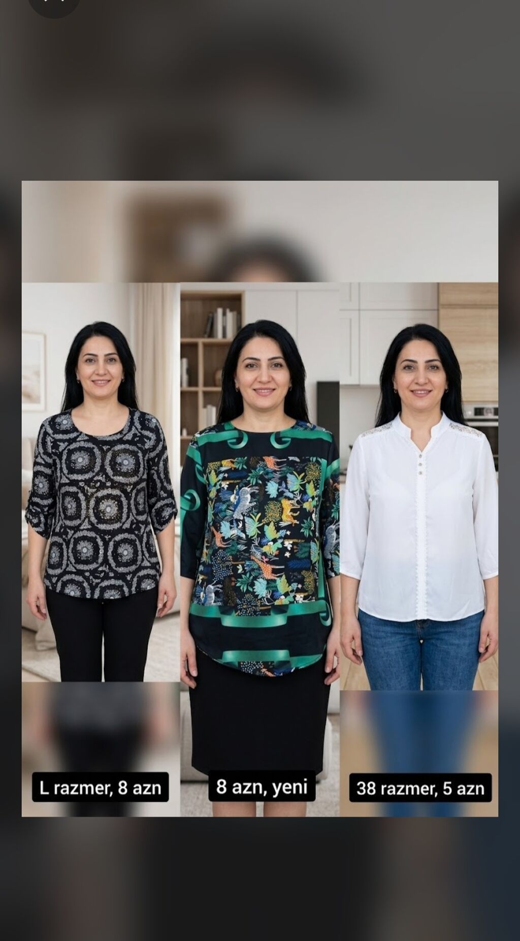 Qadın geyimləri kolleksiyası: 1) Ağ bəzəkli bluz - Yüksək yaxa və — Şəxsi əşyalar, Bakı (8)