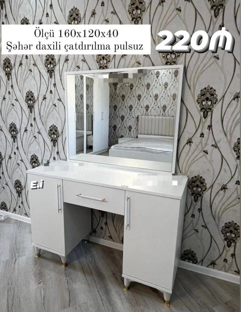 Ağ rəngli makiyaj/komod masası güzgü ilə - Ölçü: 160×120×40 sm - Üst — Bakı
