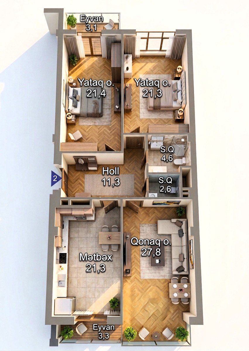 Satılır 3 otaqlı yeni tikili 117 m² — Mənzil, Bakı (3)