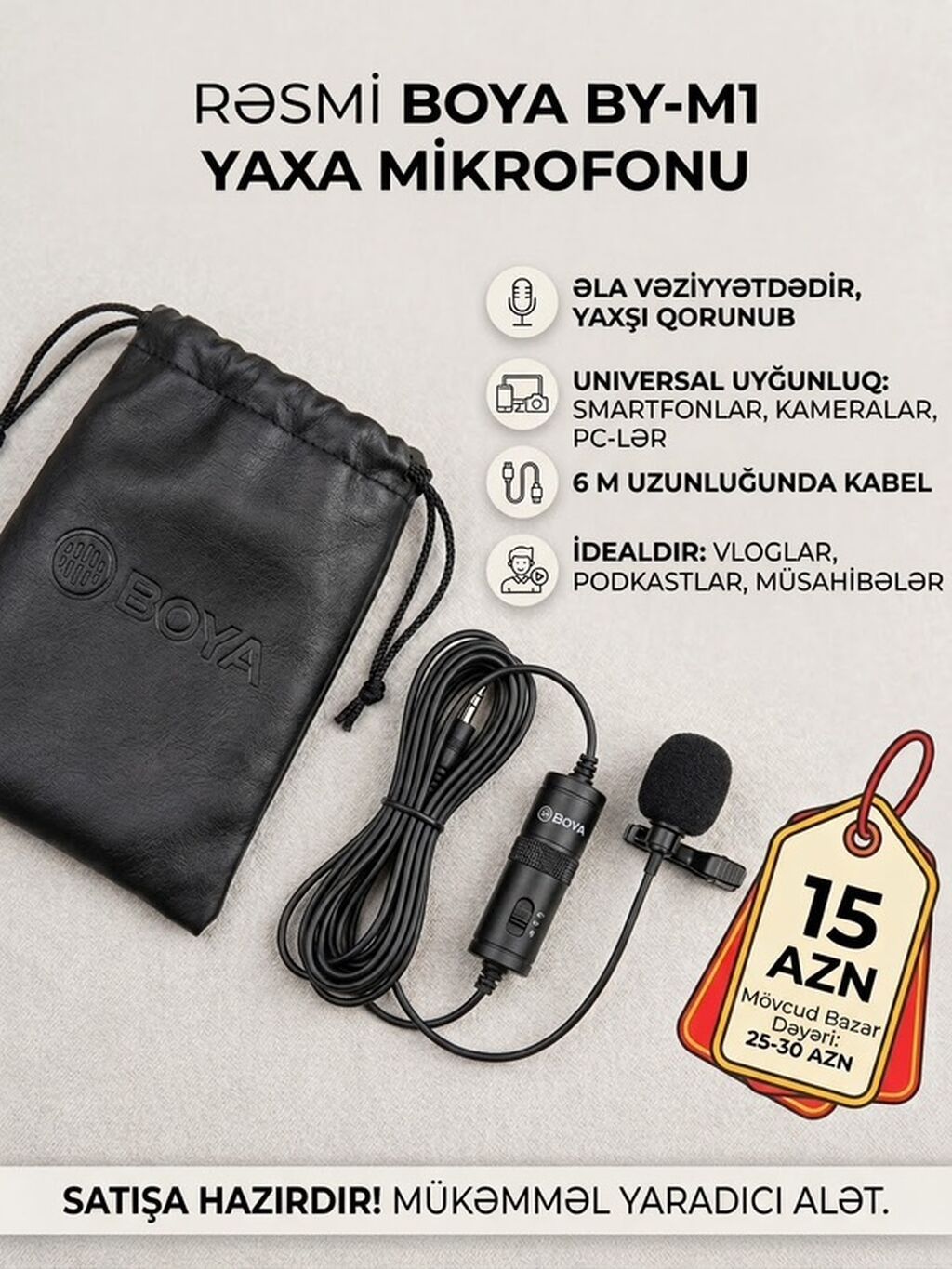 Rəsmi Boya BY-M1 yaka mikrofonu - Universal uyğunluq: smartfonlar — Elektronika, Digah