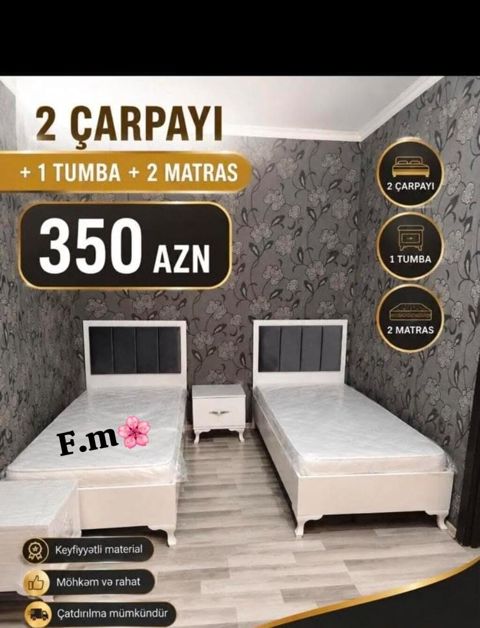 Paket dəst: 2 çarpayı + 1 tumba + 2 matras - Rəng: ağ korpus — Digah