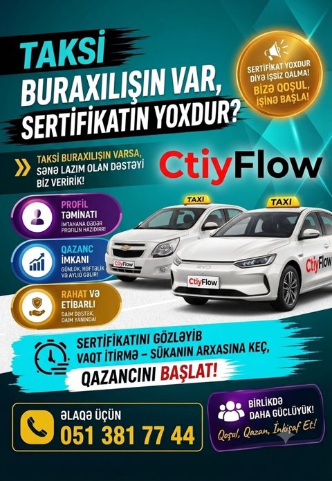 Taksi sürücüsü tələb olunur, Gündəlik ödəniş — Bakı