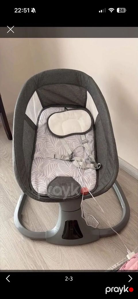 Uşaq üçün elektrikli beşik-sallanacaq kreslo - Rəng: tünd boz/boz — Sumqayıt