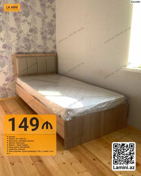 La Mini tək nəfərlik çarpayı - Ölçü: 90 200 sm - Mexanizm — Bakı