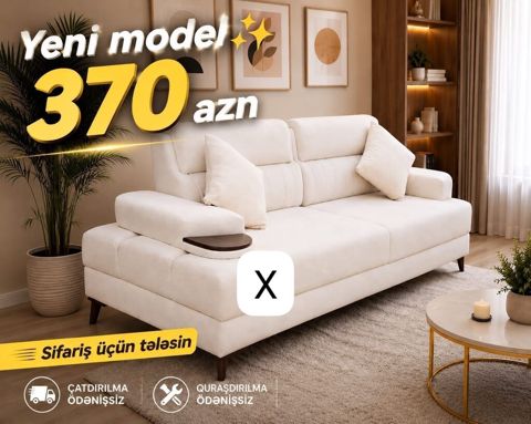 Yeni model yumşaq mebel – krem rəngli üçnəfərlik divan. - Minimalist — Ucuz serfeli Mebel — Sofas